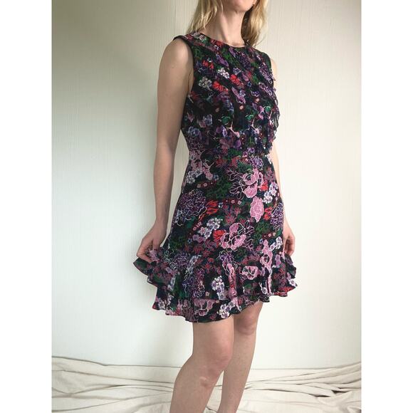 SALONI Silk Floral Ruffle Sleeveless Mini Dress US 4 - Picture 1 of 13